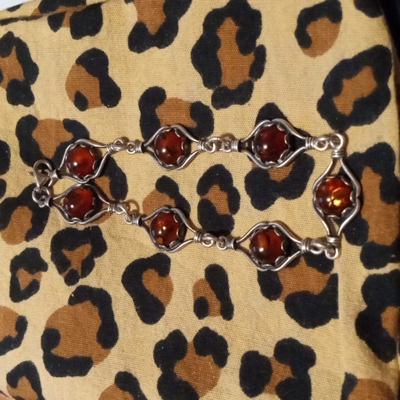 🌻Beautiful Victorian Genuine Sterling Silver & Baltic Amber Link Bracelet - Picture 1 of 12